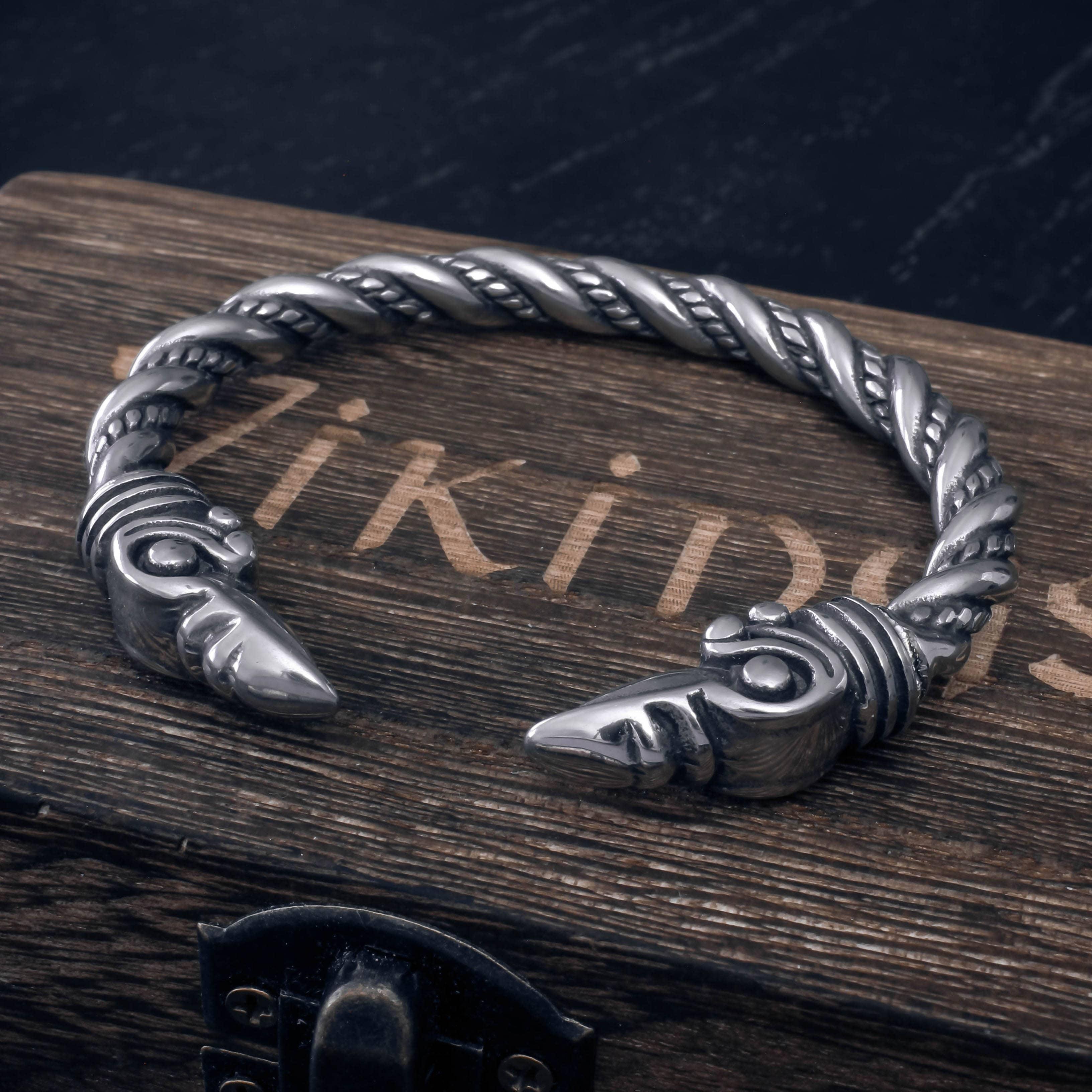 Handcrafted Runic Serpent Torc Bracelet - Bronze